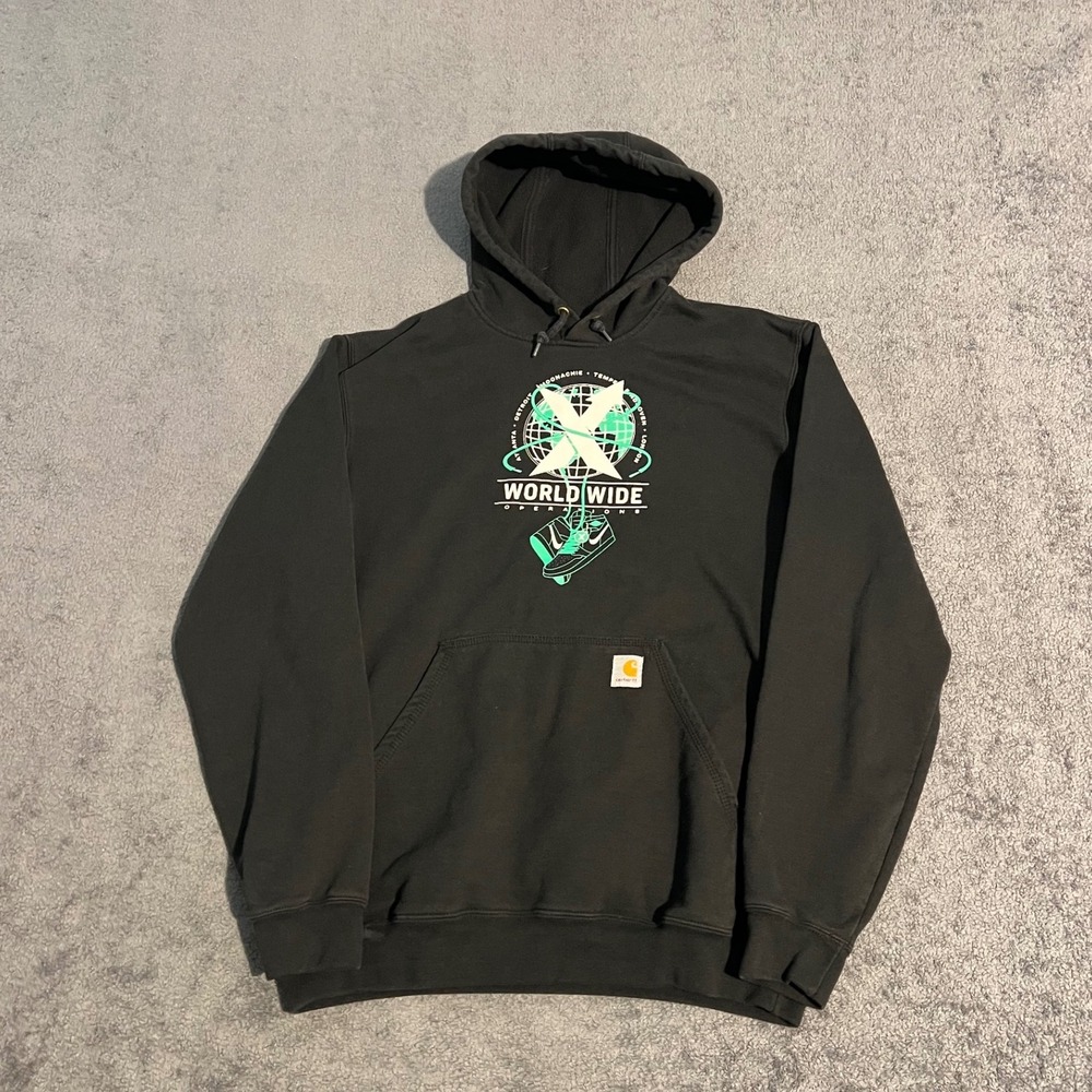 Official Carhartt Stock X World Wide Operations Graphic Hoodie Black Size M